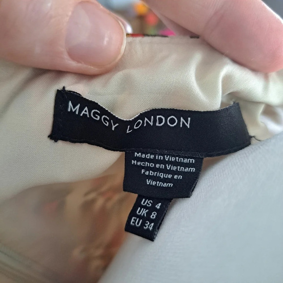 Maggy London Cream Multicolor V Neck Sleeveless Floral Midi Shift Dress Size 4. - Picture 6 of 8